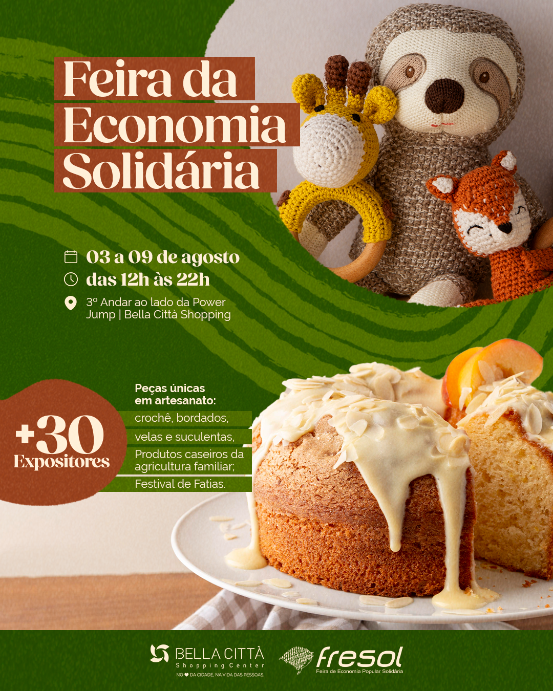 Feira da Economia Solidária reúne mais de 30 expositores no Bella Città Shopping
